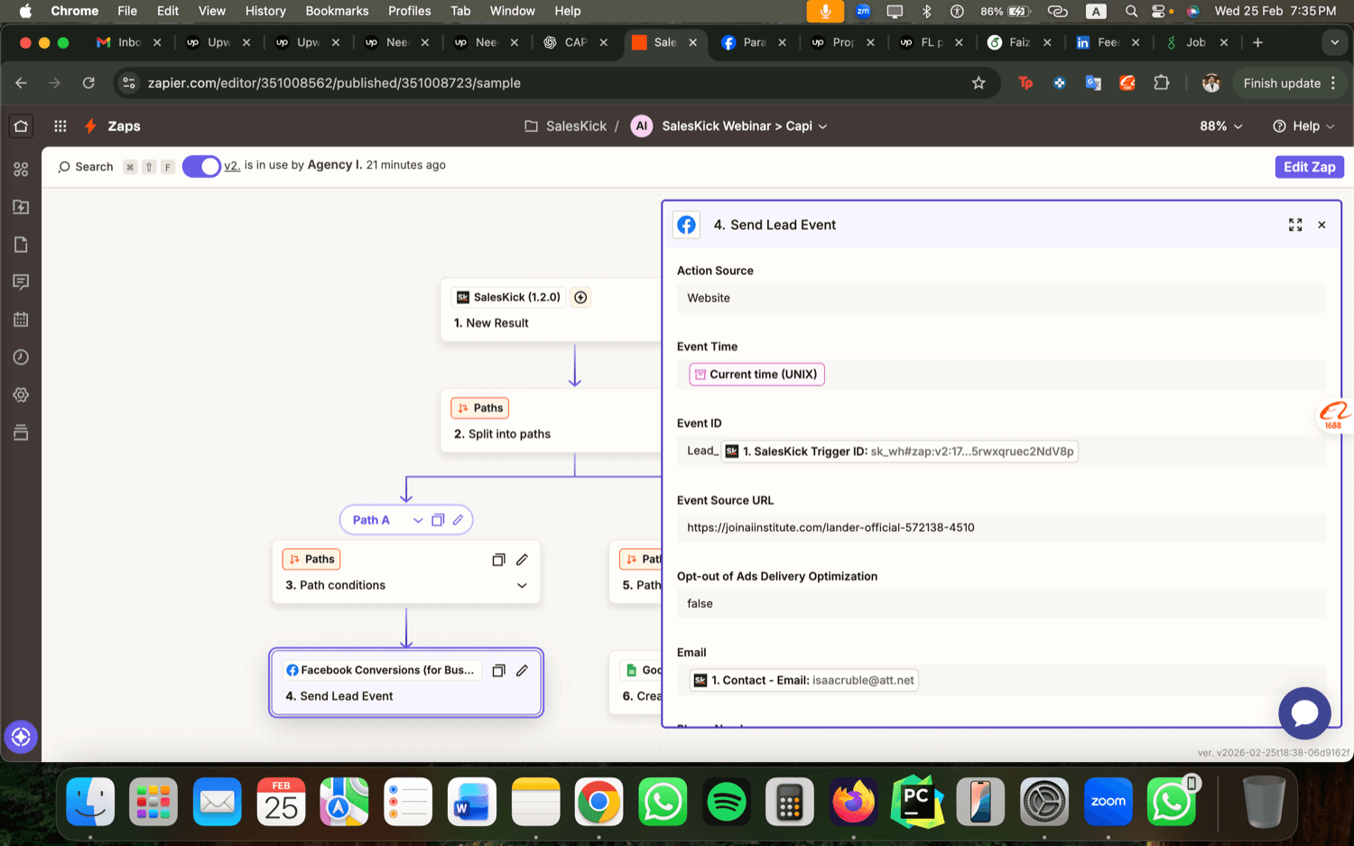 Zapier Webinar Funnel - SalesKick to Facebook Conversions API dashboard preview