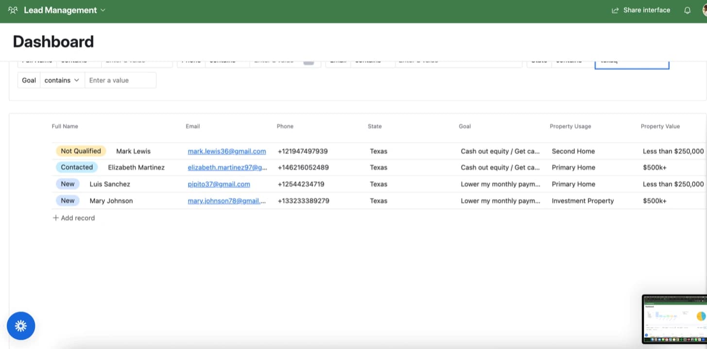 Airtable CRM & Lead Dashboard - Mortgage Funnel + Make.com 4