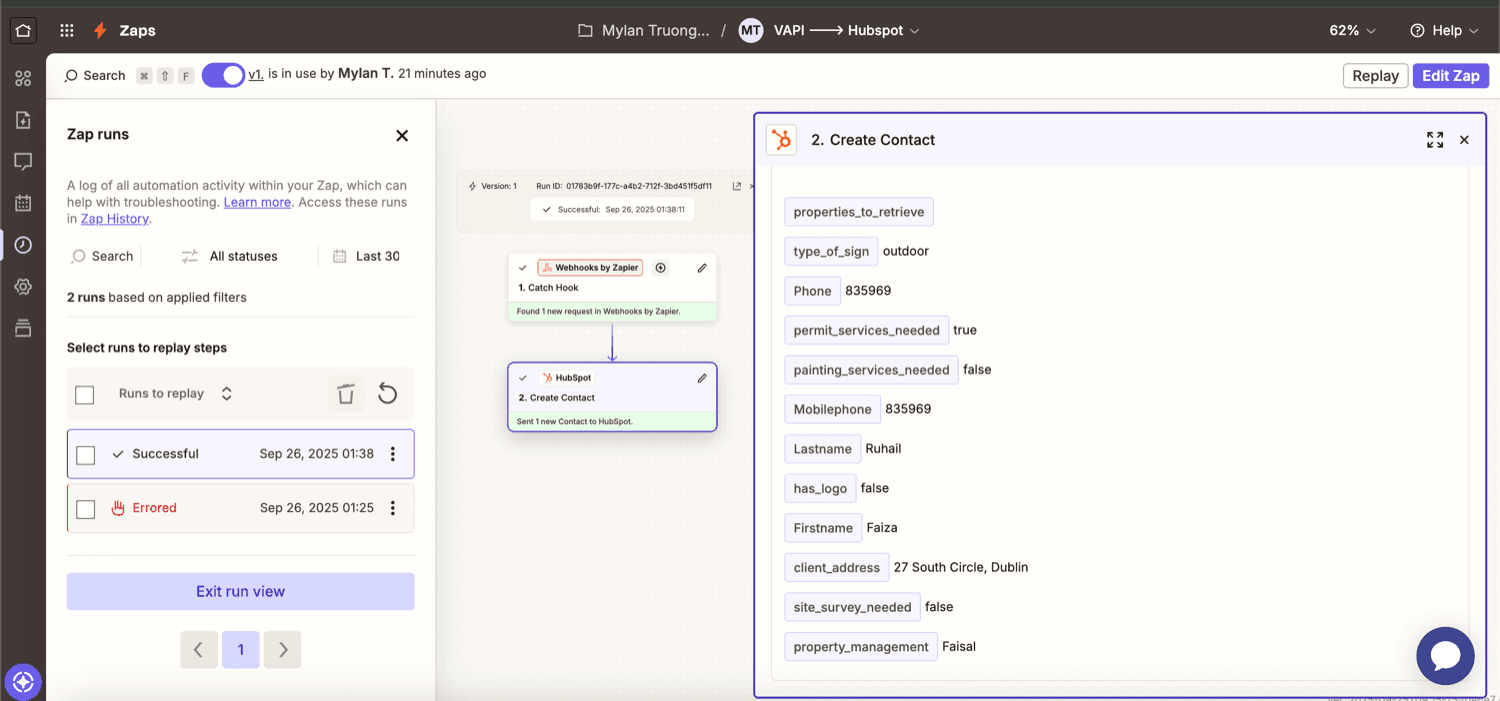 AI Voice Quoting Agent - Vapi + HubSpot + Zapier dashboard preview