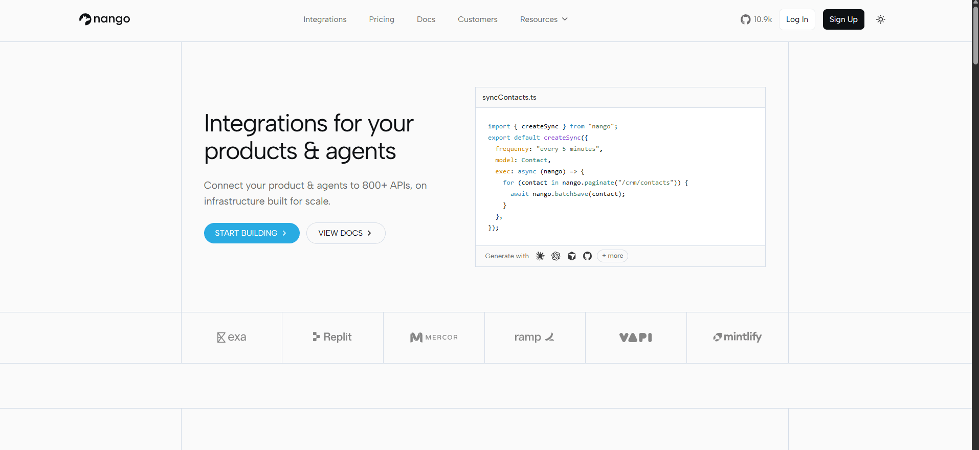 Nango Website dashboard preview
